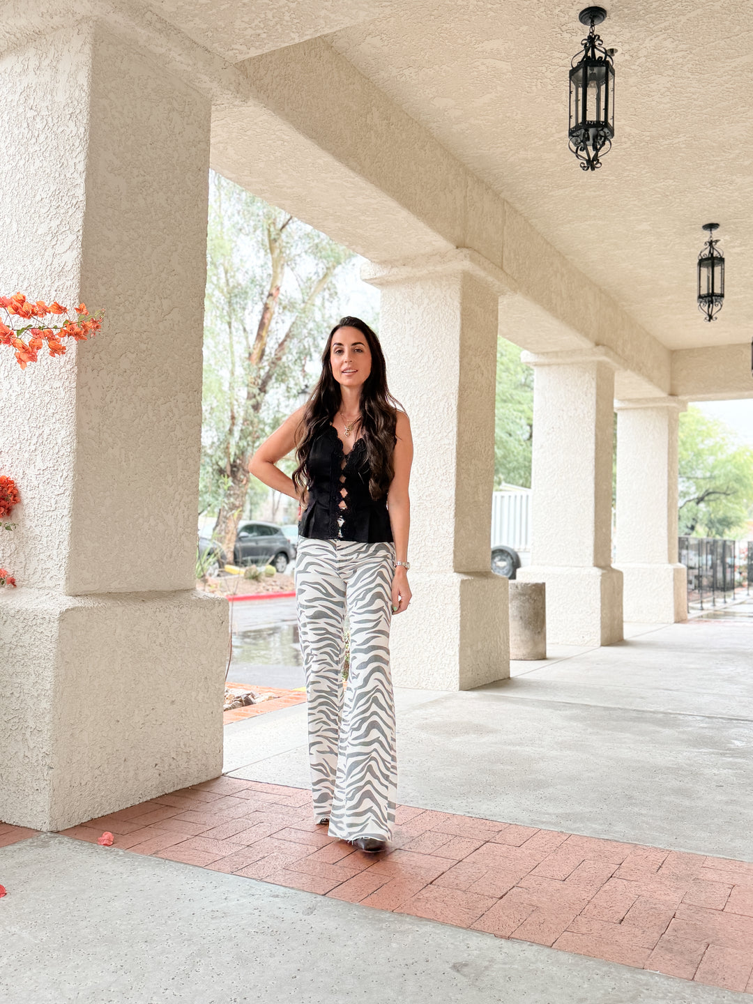 The Jessi Lace Trim Satin Top - Black
