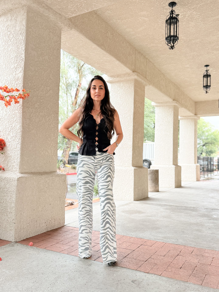 Far Out High Rise Wide in Zebra by Daze Denim