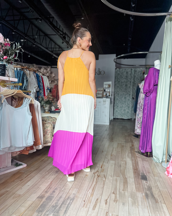 The Renée Pleated Maxi Dress