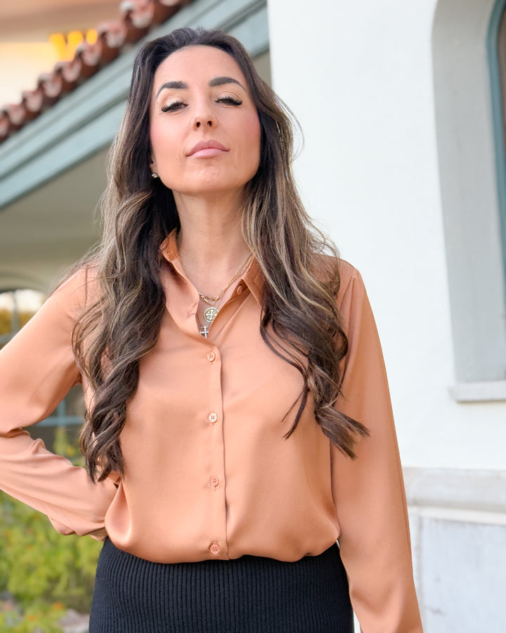 The Presidential Satin Button Down Blouse