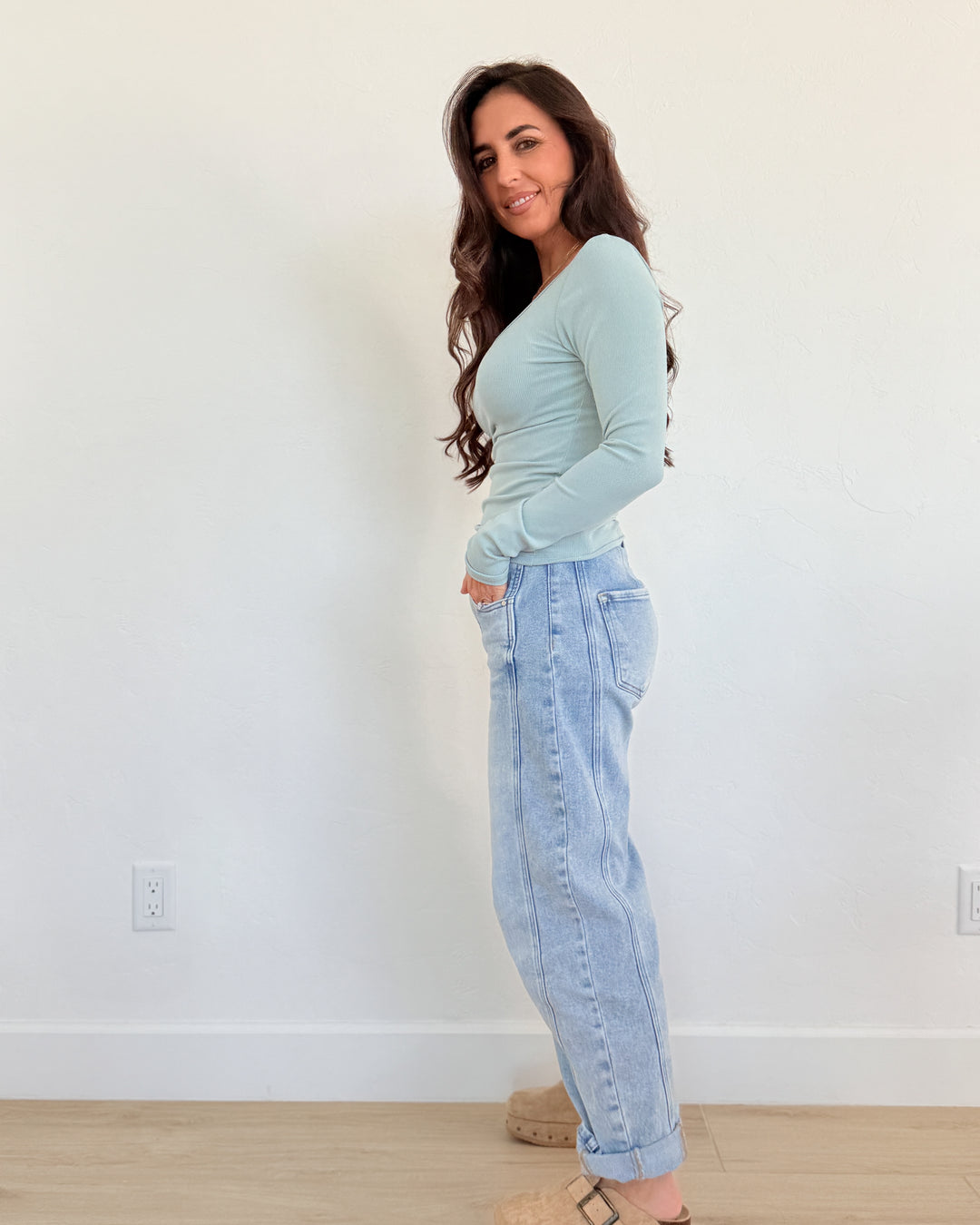 The Emma Long Sleeve Top - Vintage Blue