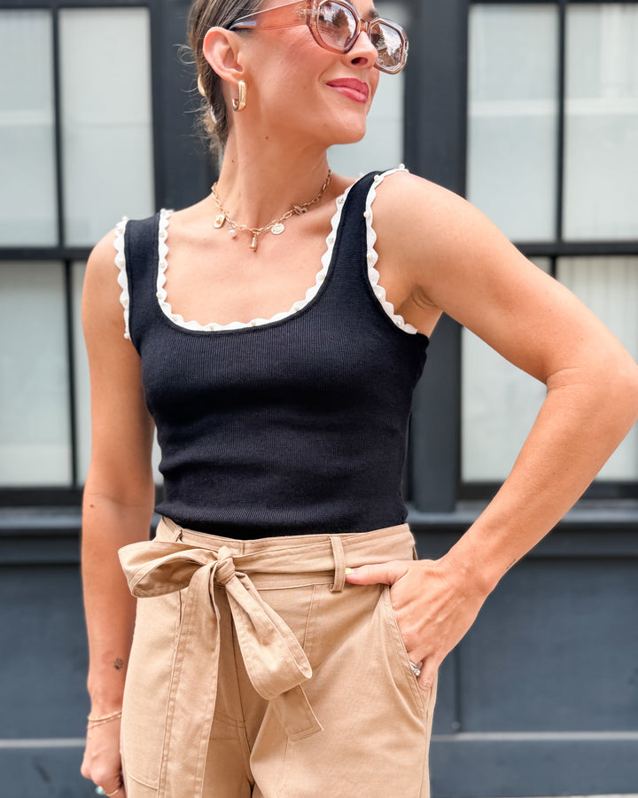 The Margot Pearl Ribbed Tank - Black