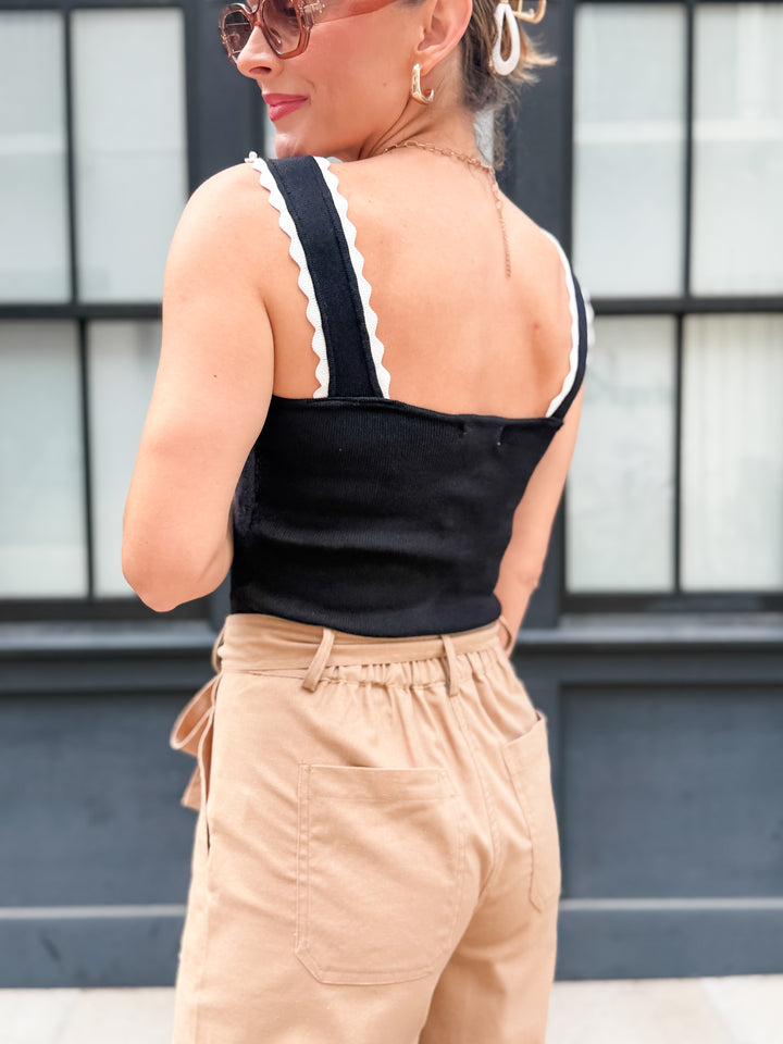 The Margot Pearl Ribbed Tank - Black