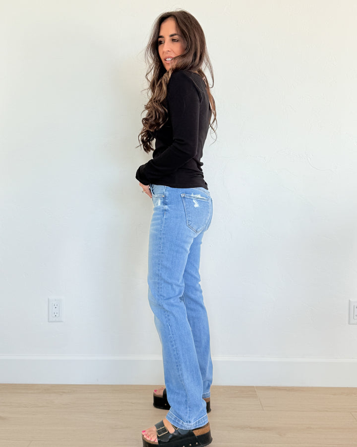 Elle Straight Fit Tummy Control Mid-Rise Jeans by Risen