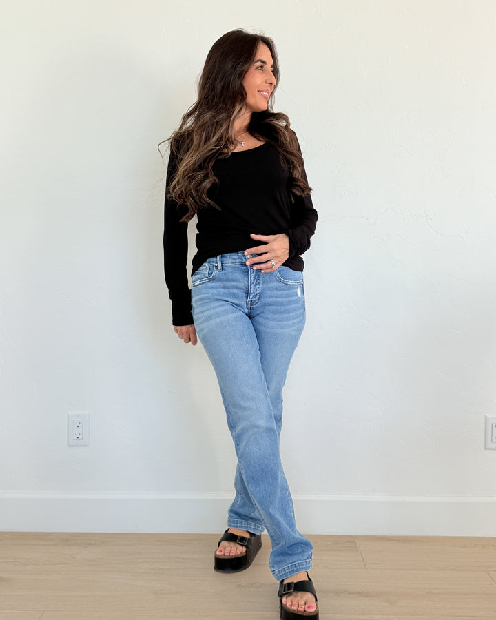 Elle Straight Fit Tummy Control Mid-Rise Jeans by Risen
