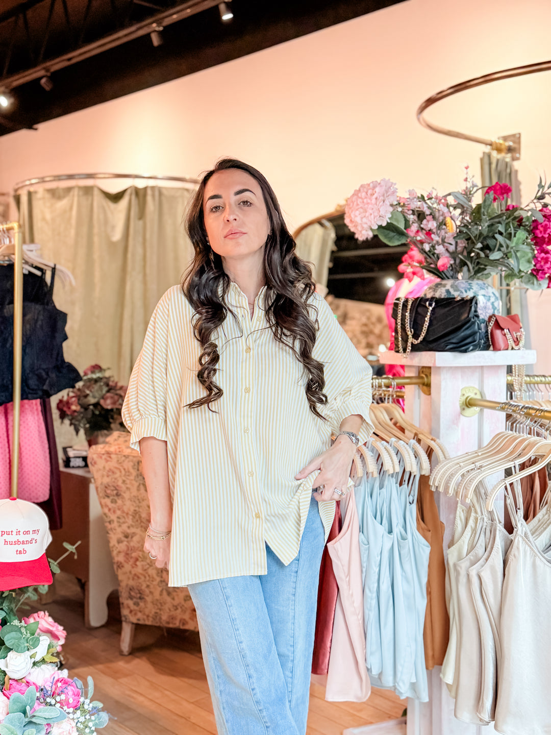 The Everyday Striped Button Down Top - Butter