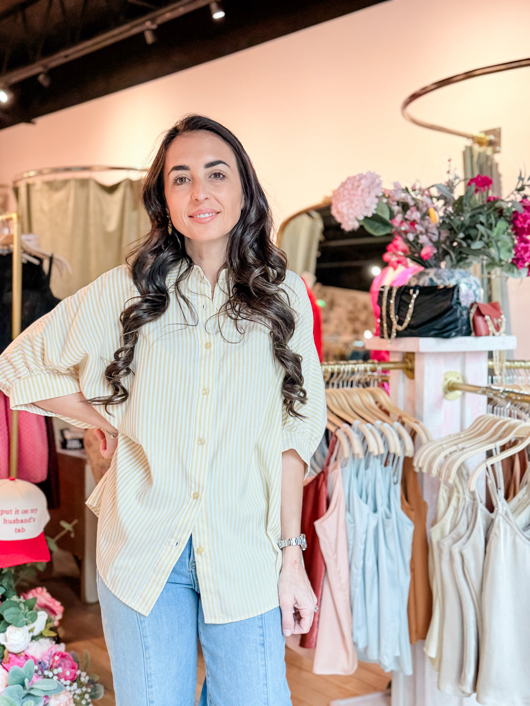The Everyday Striped Button Down Top - Butter