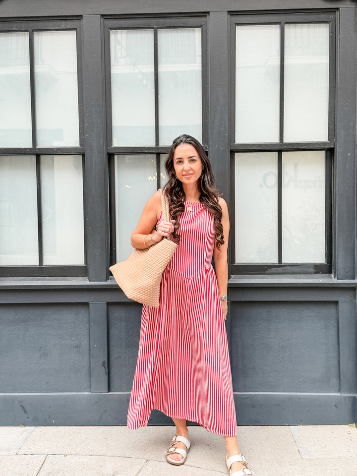 The Maribel Stripe Midi Dress - Red