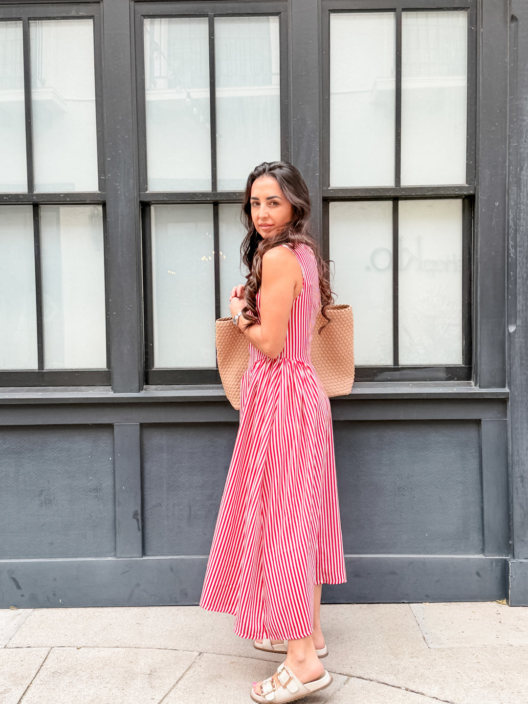 The Maribel Stripe Midi Dress - Red