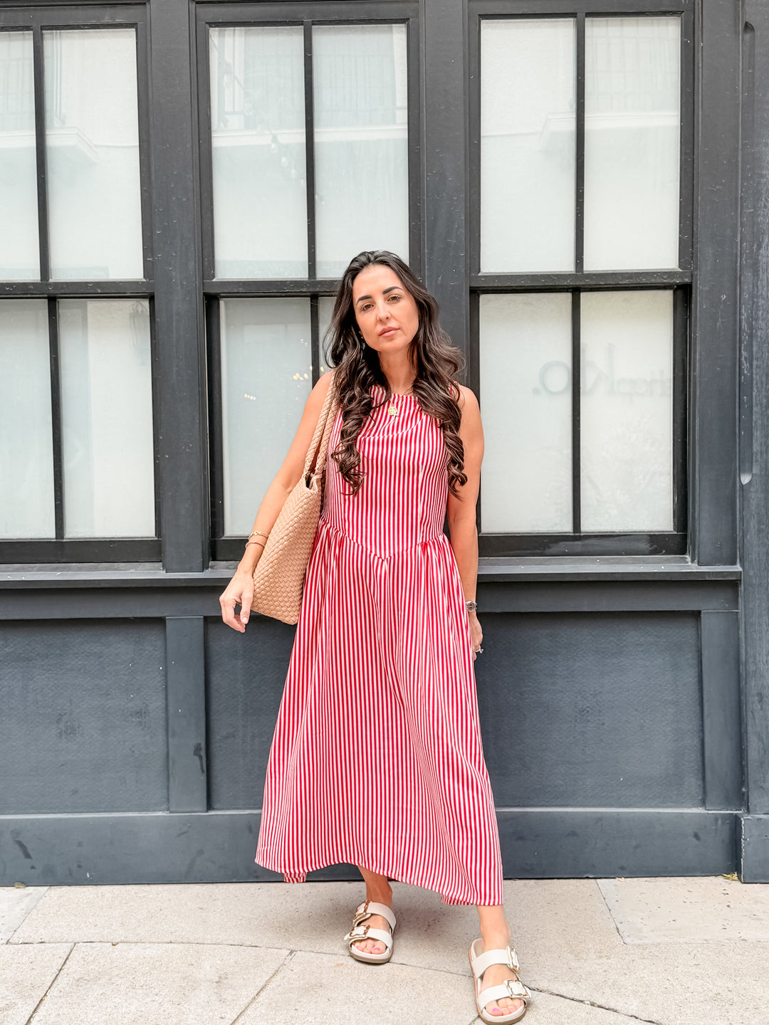 The Maribel Stripe Midi Dress - Red