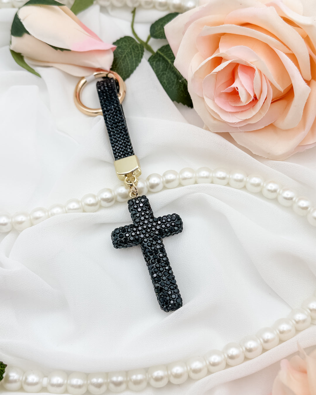 Cross Bling Keychain With Strap