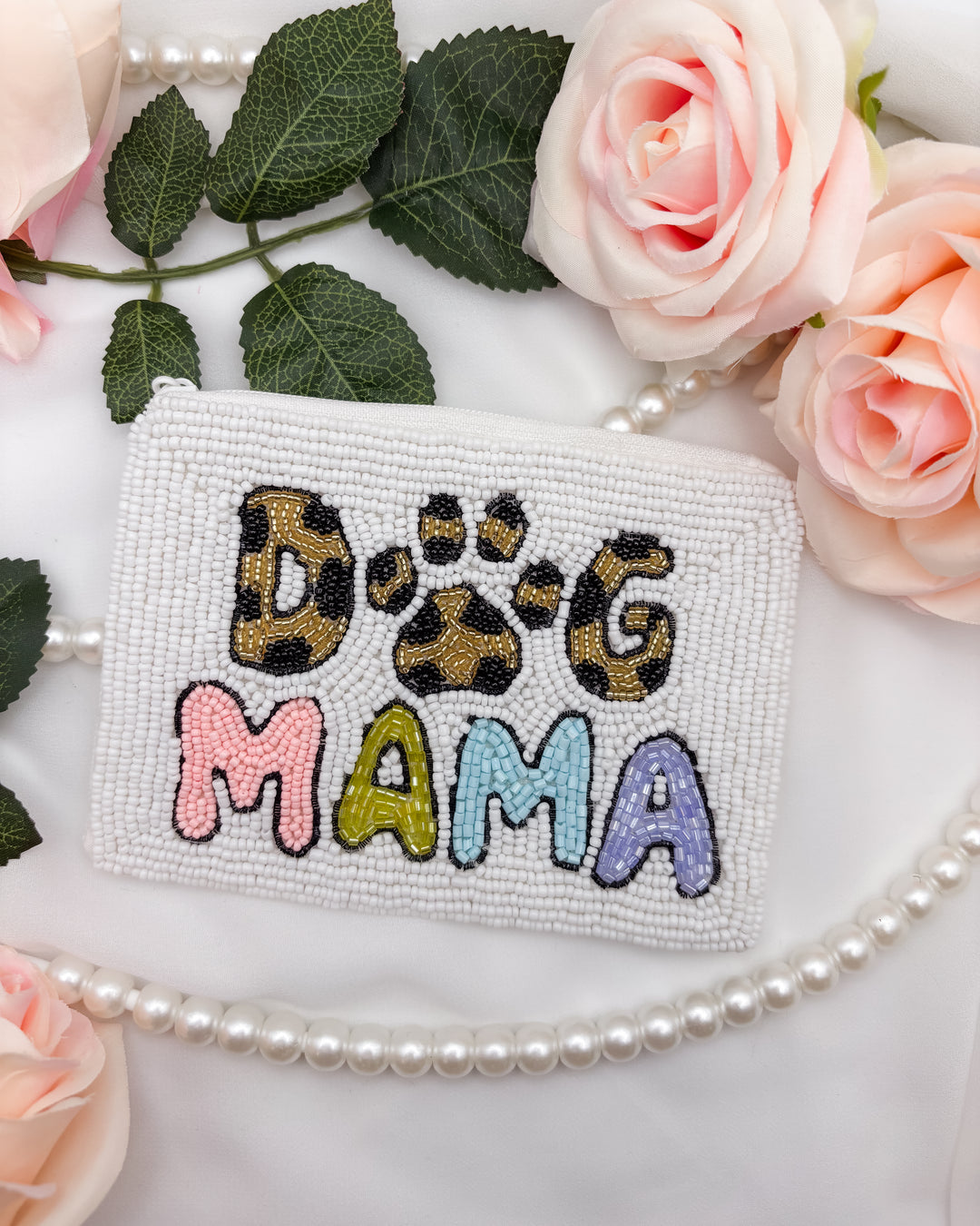 Leopard Dog Mama Beaded Coin Purse