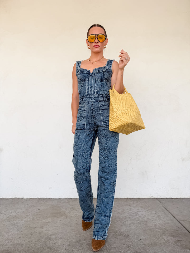 The Stella Denim Crinkle Jumpsuit