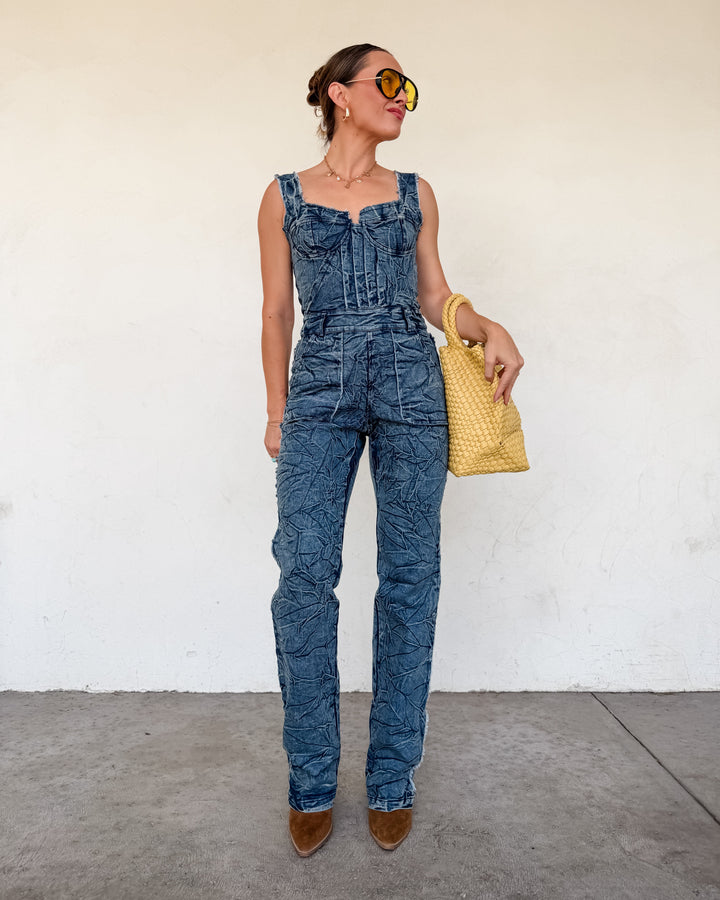 The Stella Denim Crinkle Jumpsuit