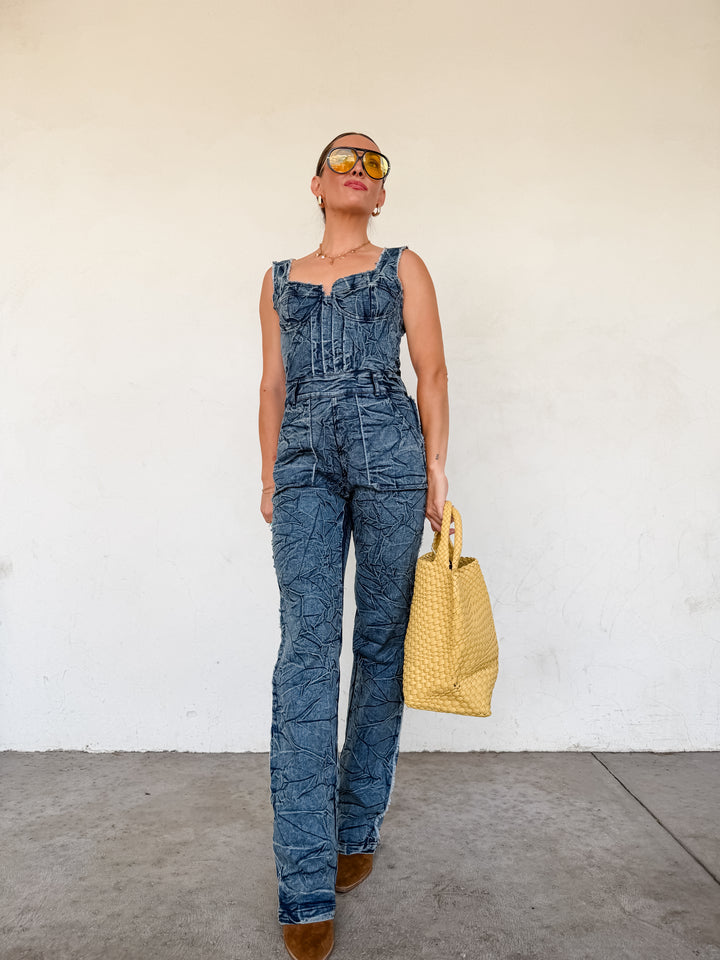 The Stella Denim Crinkle Jumpsuit