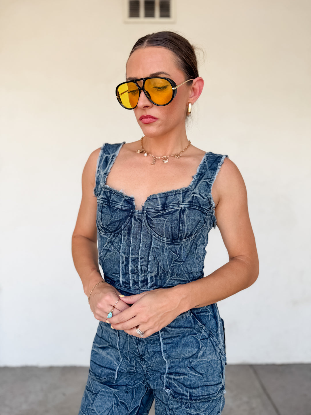 The Stella Denim Crinkle Jumpsuit