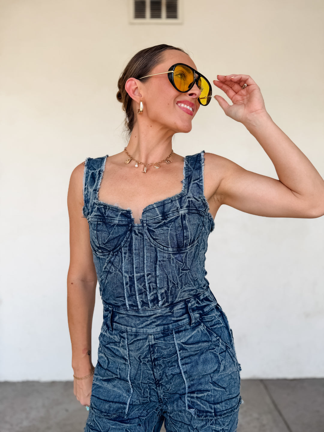 The Stella Denim Crinkle Jumpsuit