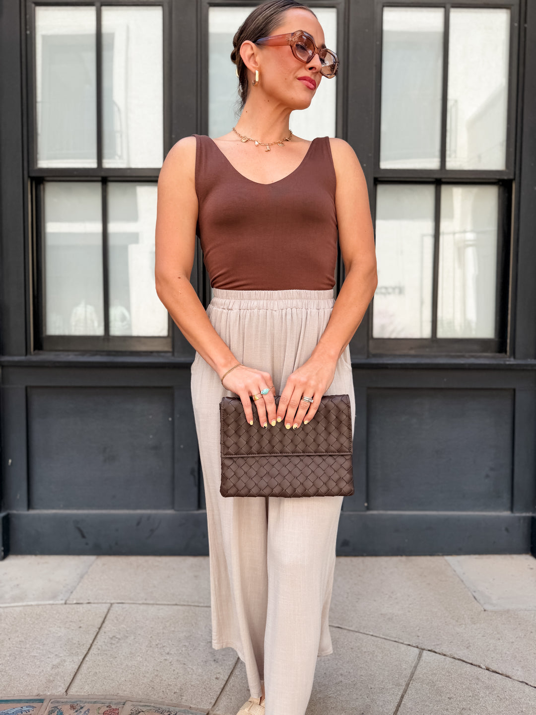The Nicolette V-Neck Tank - Brown