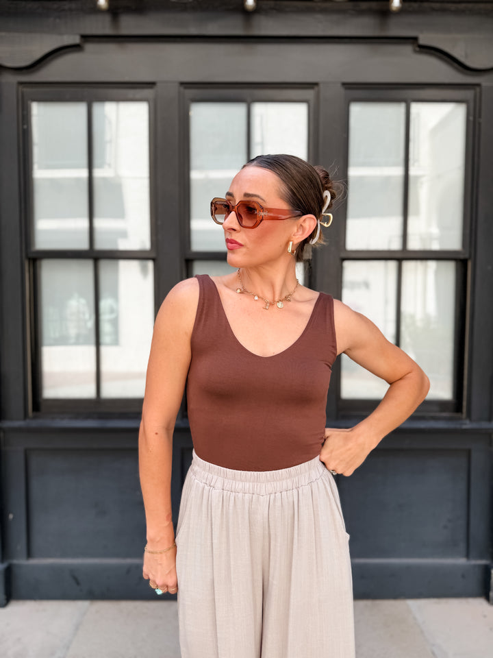 The Nicolette V-Neck Tank - Brown