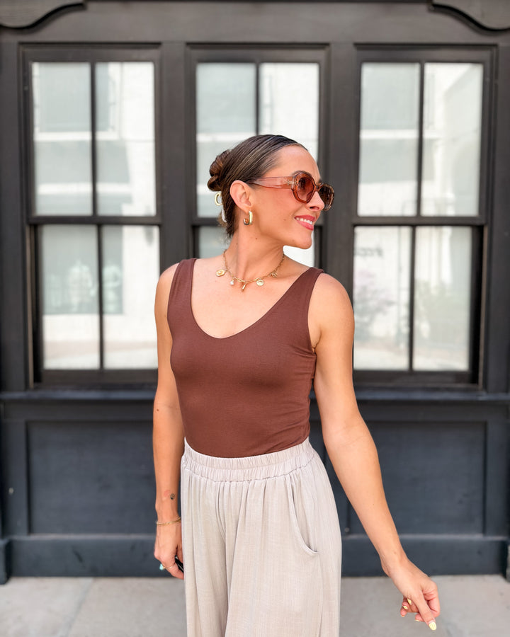 The Nicolette V-Neck Tank - Brown