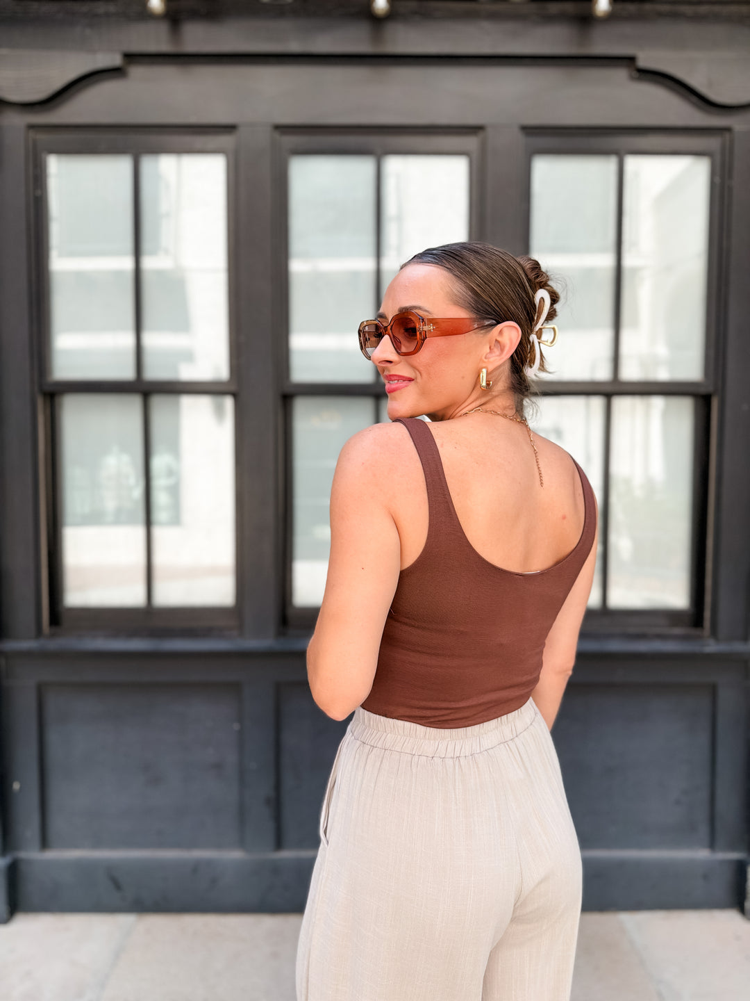The Nicolette V-Neck Tank - Brown