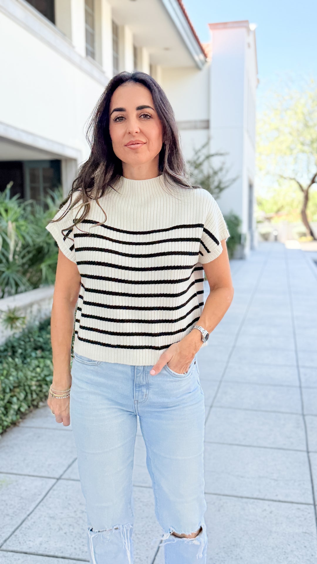 The Striped Short Sleeve Knit Top