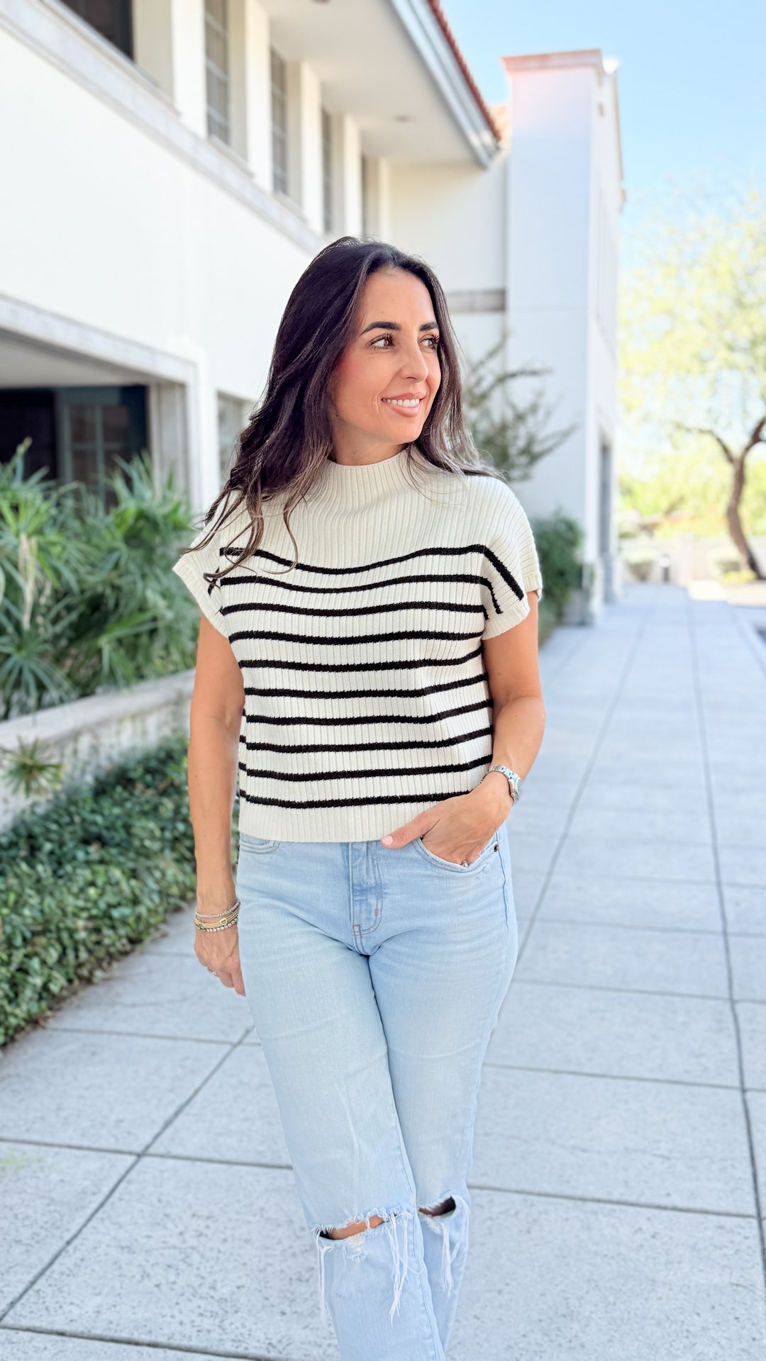 The Striped Short Sleeve Knit Top