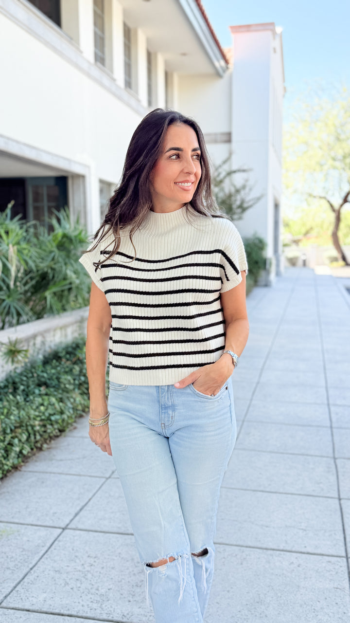 The Striped Short Sleeve Knit Top
