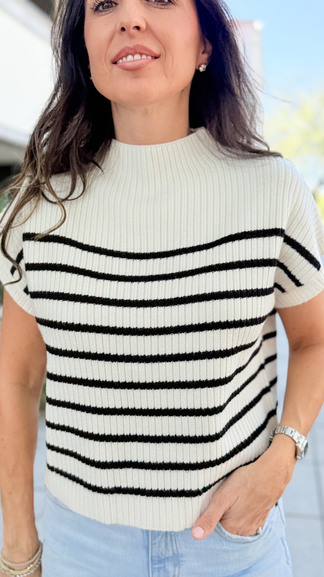 The Striped Short Sleeve Knit Top