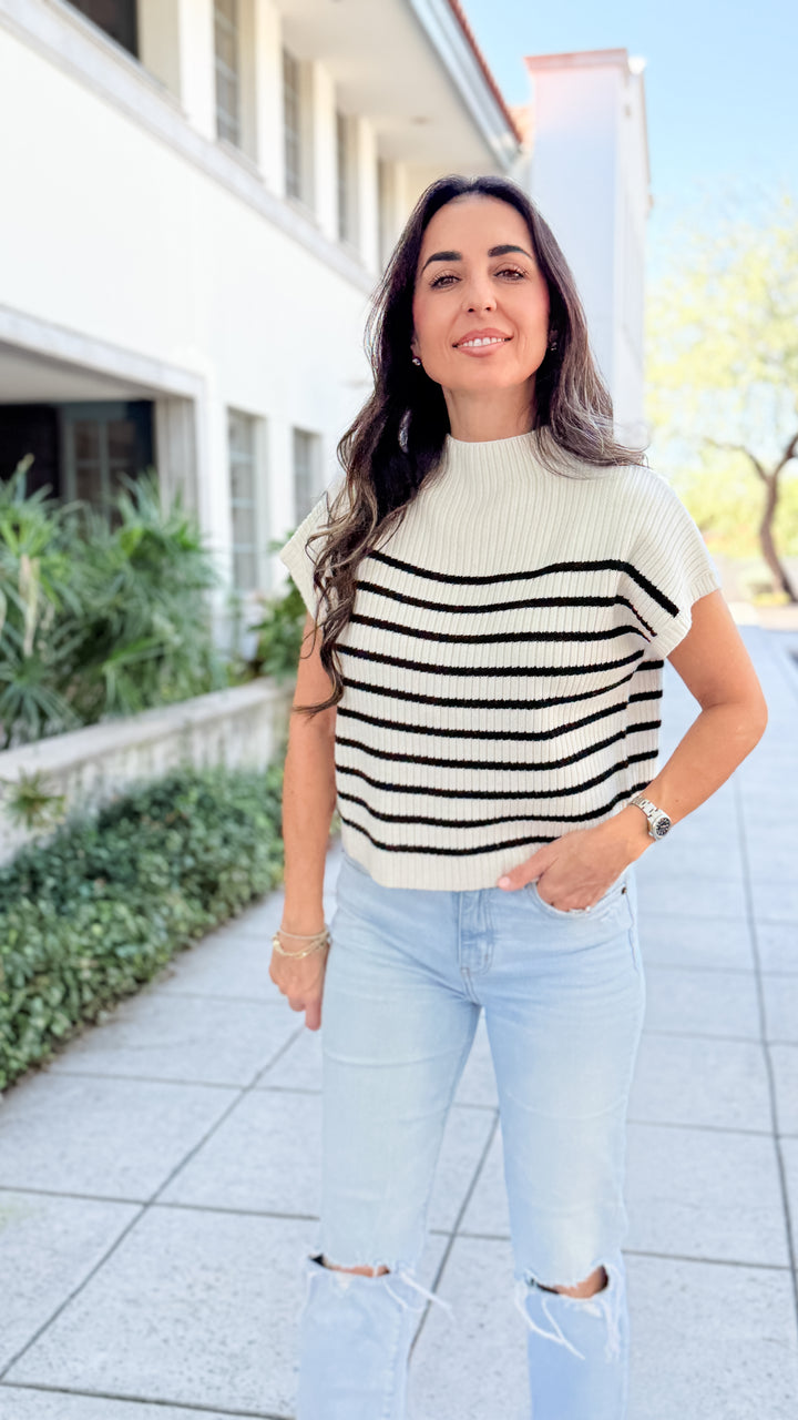 The Striped Short Sleeve Knit Top