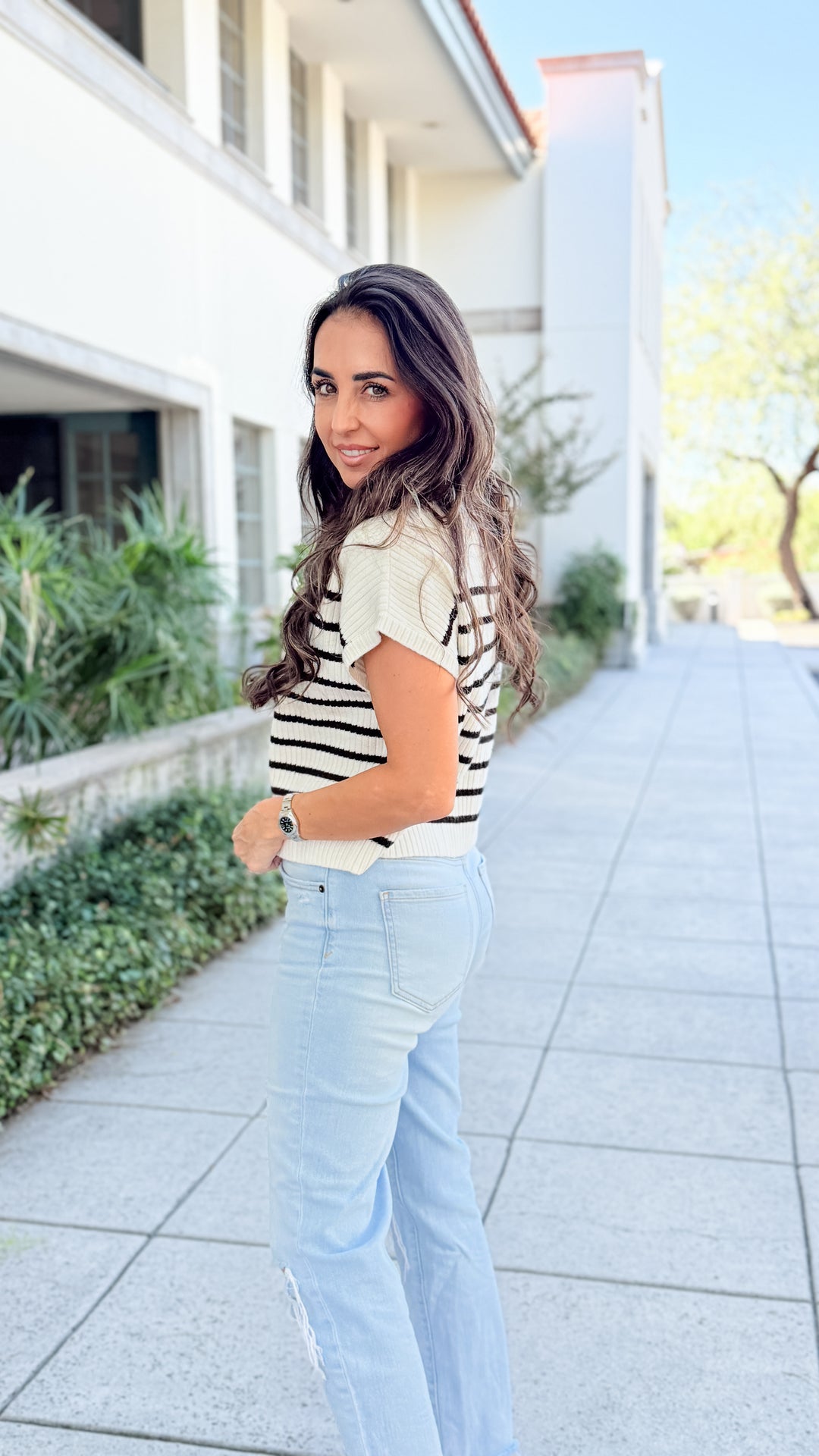 The Striped Short Sleeve Knit Top