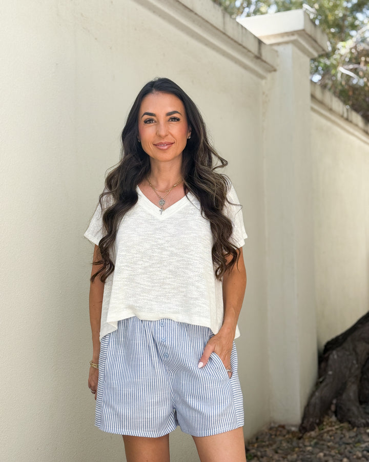 The Rylee V-Neck Light Knit Top - Ivory
