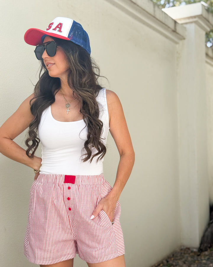 The Leni Striped Shorts - Red