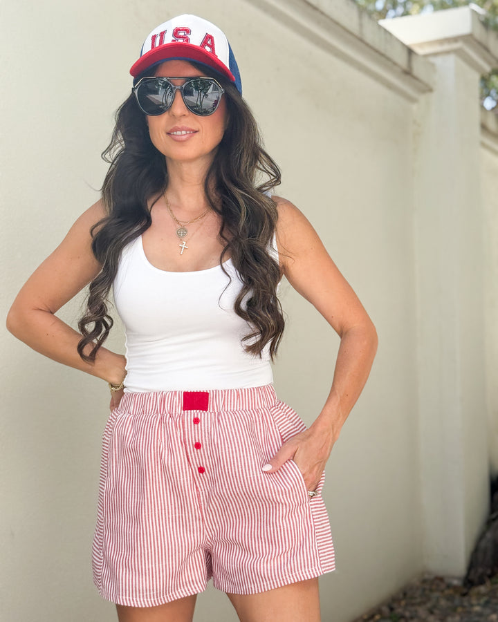 The Leni Striped Shorts - Red
