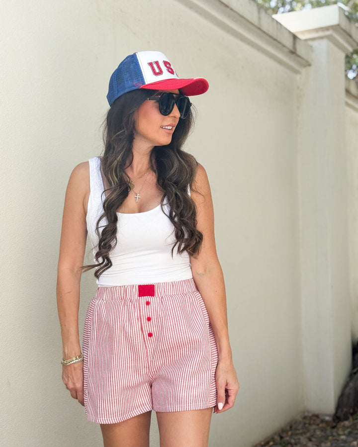 The Leni Striped Shorts - Red