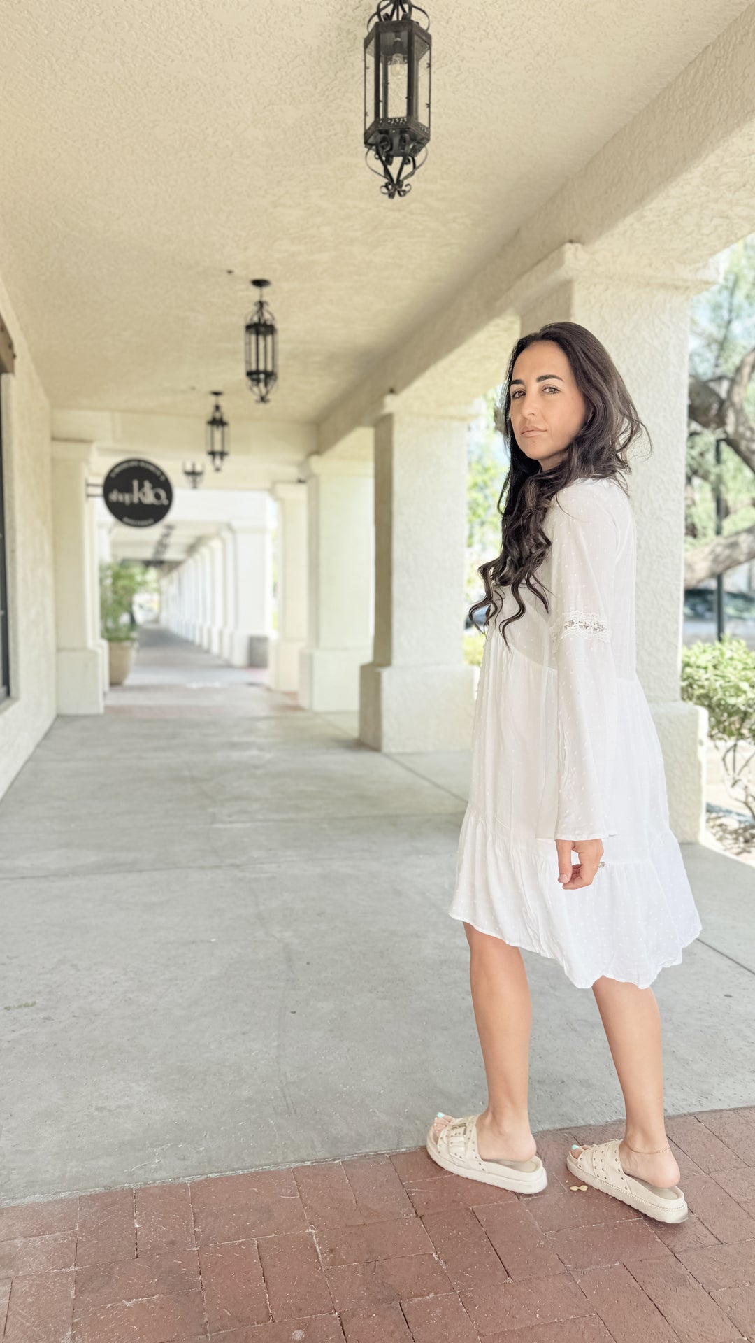 The Lace Trimmed Bell Sleeve Babydoll Dress