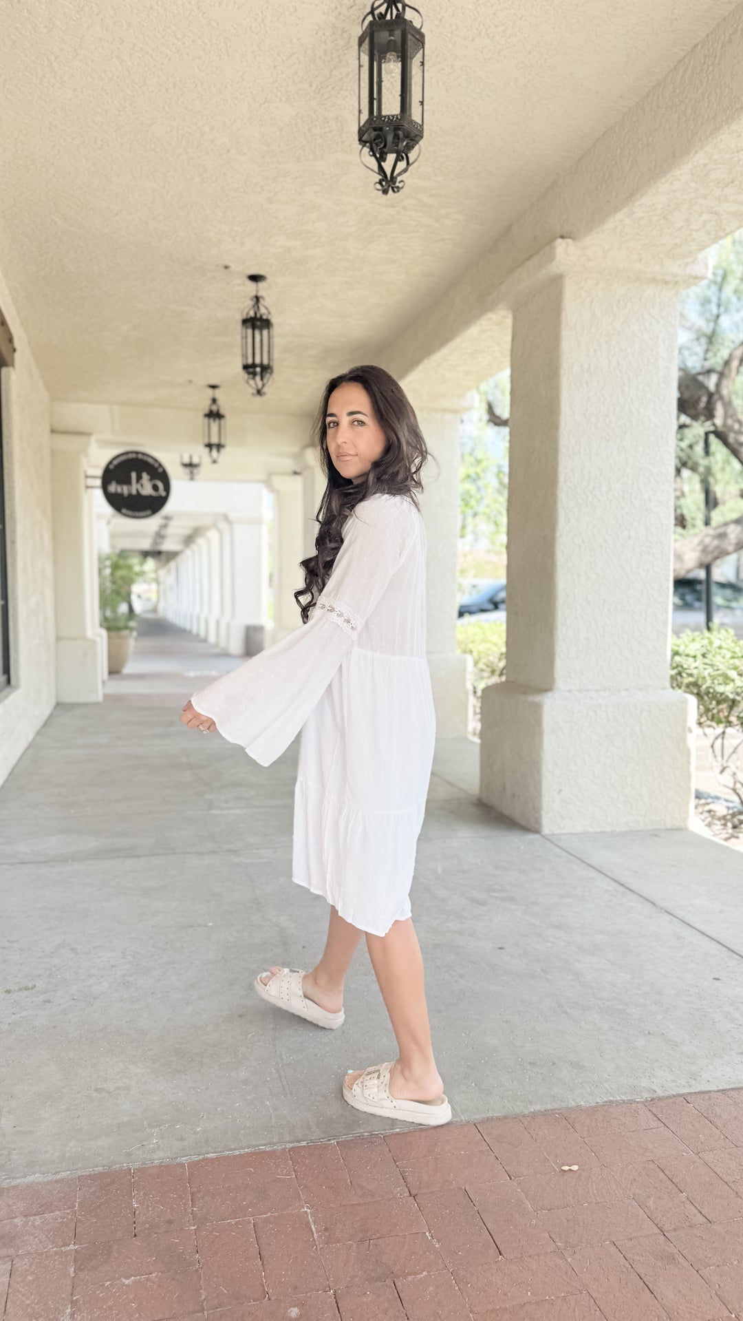 The Lace Trimmed Bell Sleeve Babydoll Dress