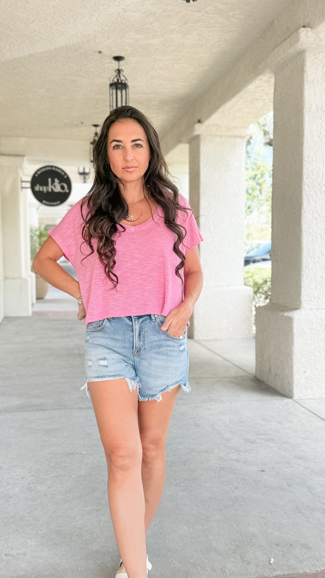 The Rylee V-Neck Light Knit Top - Candy Pink