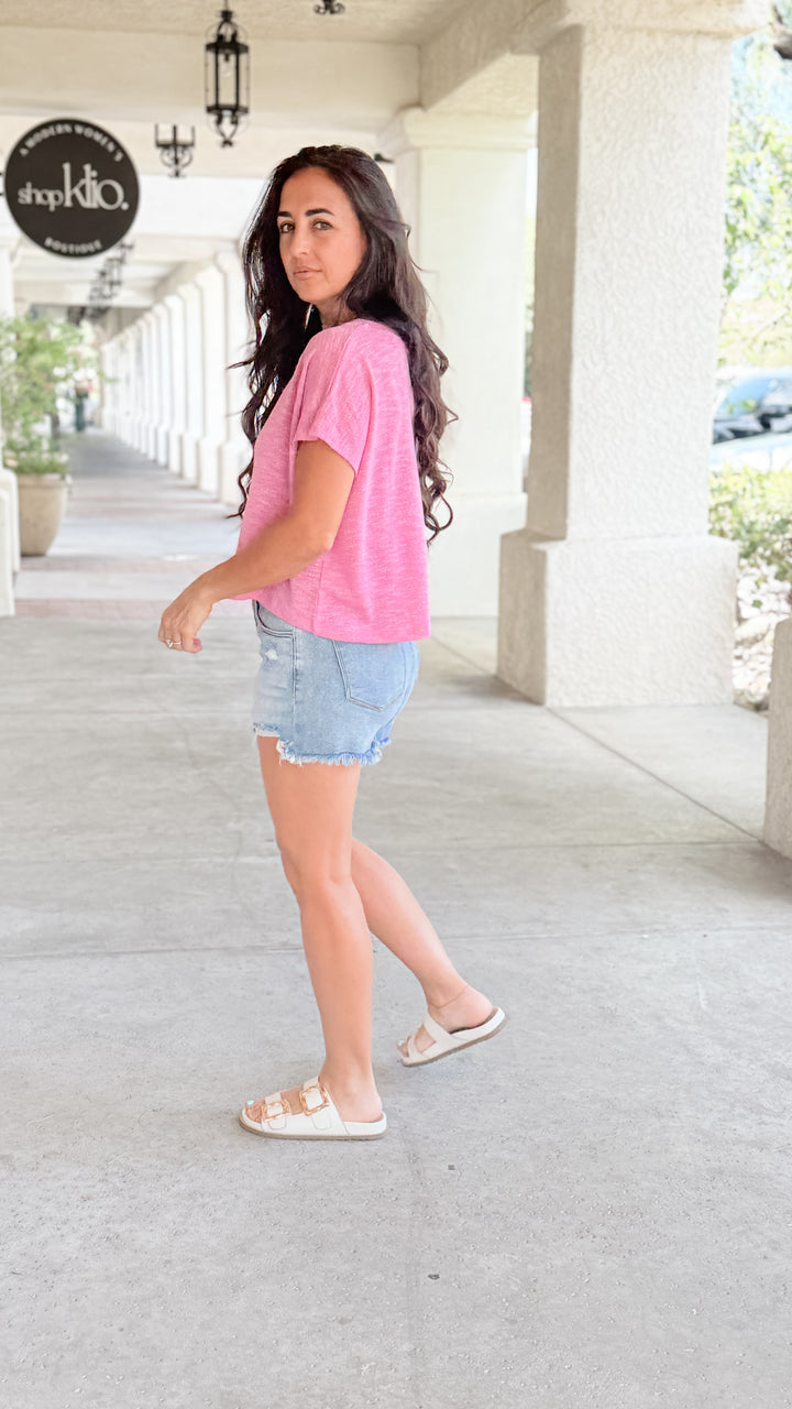 The Rylee V-Neck Light Knit Top - Candy Pink