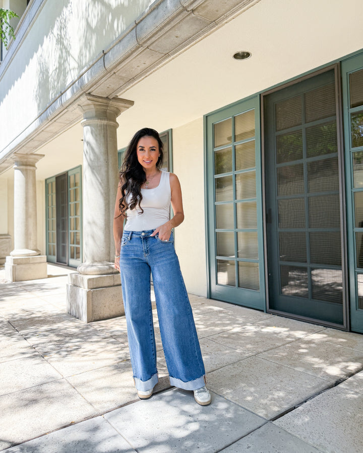The Marie Wide Cuff Low Rise Ankle Jeans by Risen