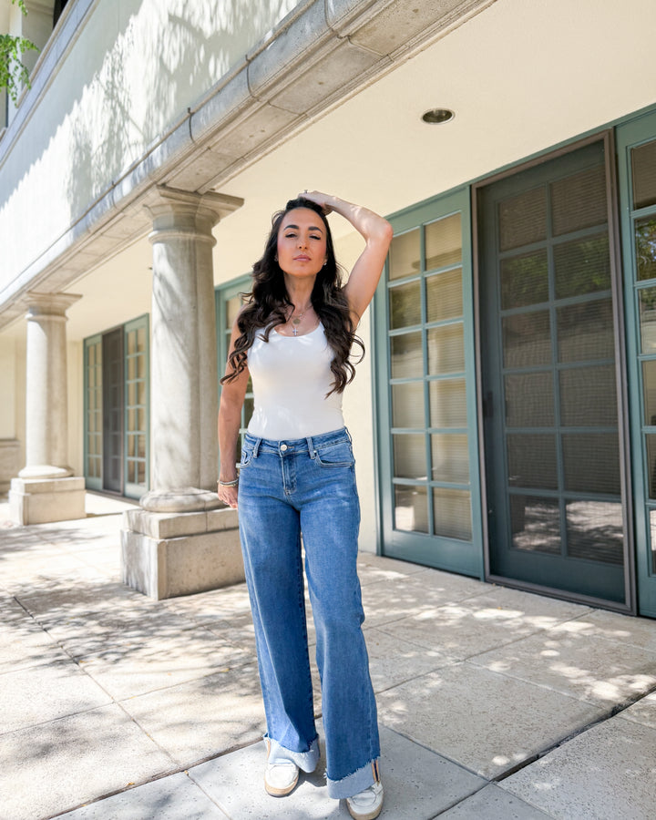 The Marie Wide Cuff Low Rise Ankle Jeans by Risen