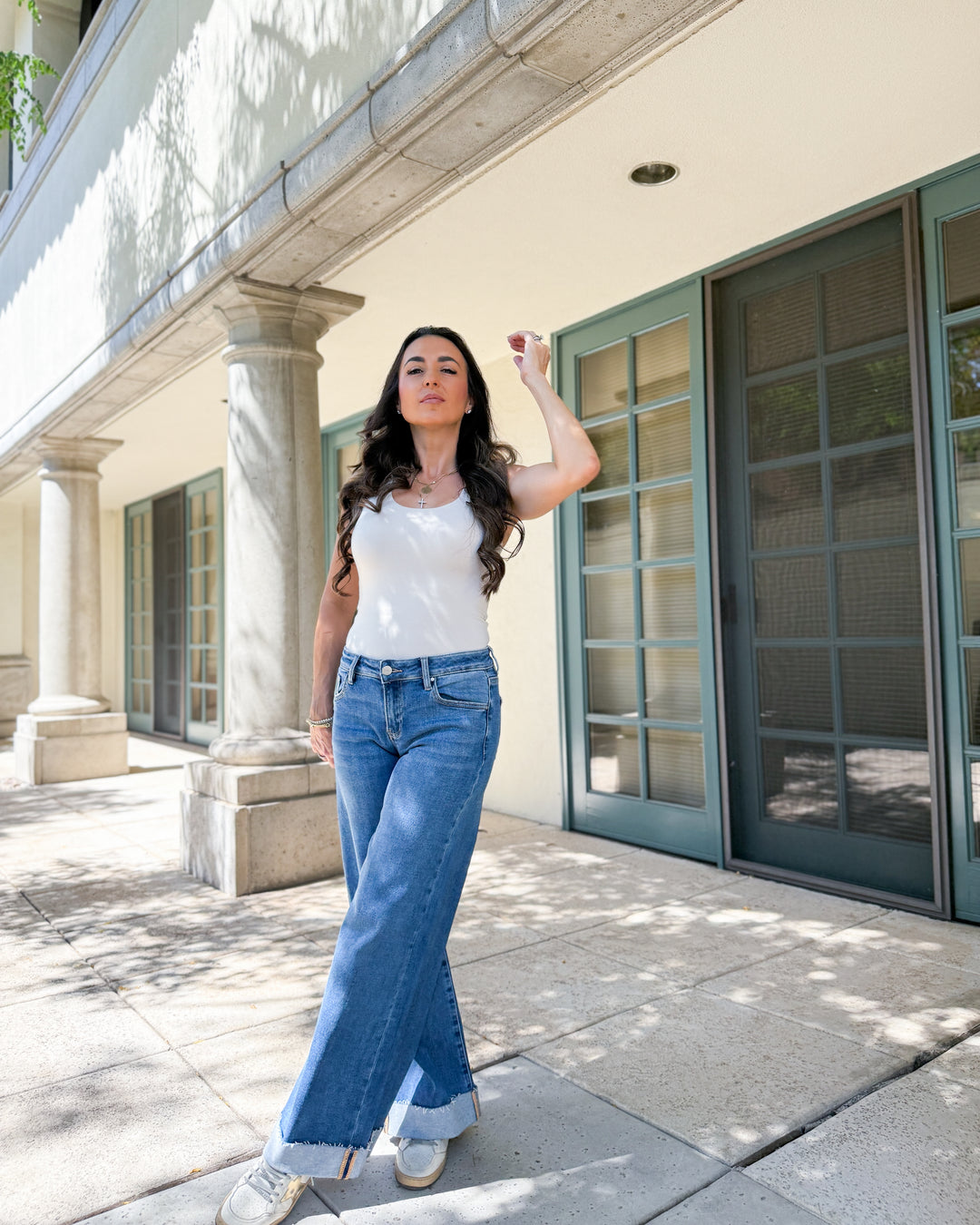 The Marie Wide Cuff Low Rise Ankle Jeans by Risen