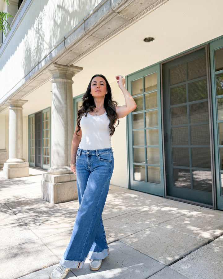 The Marie Wide Cuff Low Rise Ankle Jeans by Risen