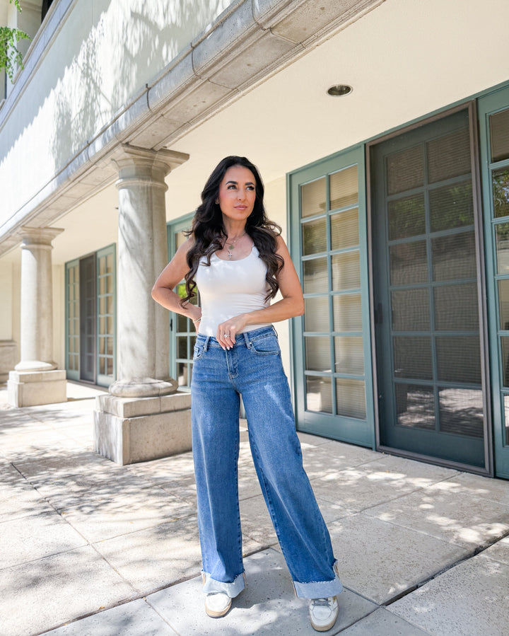 The Marie Wide Cuff Low Rise Ankle Jeans by Risen