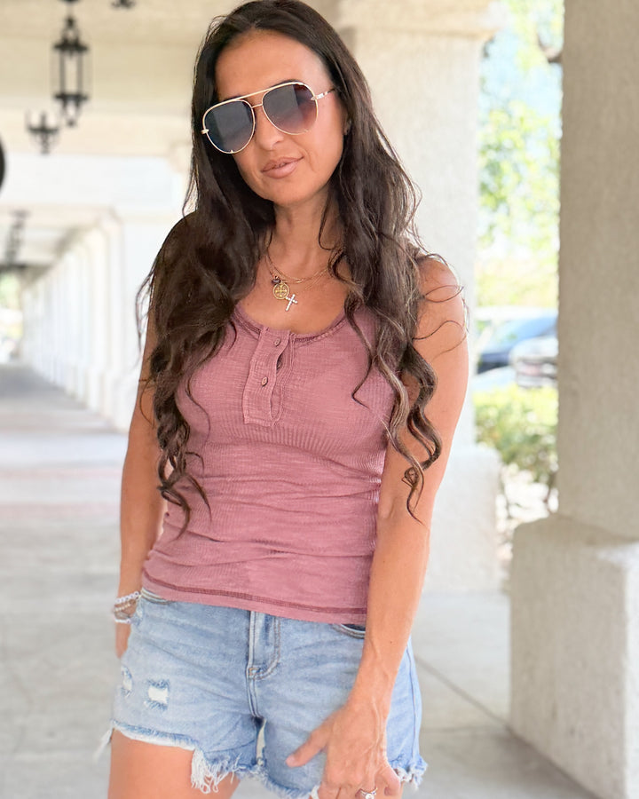 The Henley Ribbed Tank - Berry