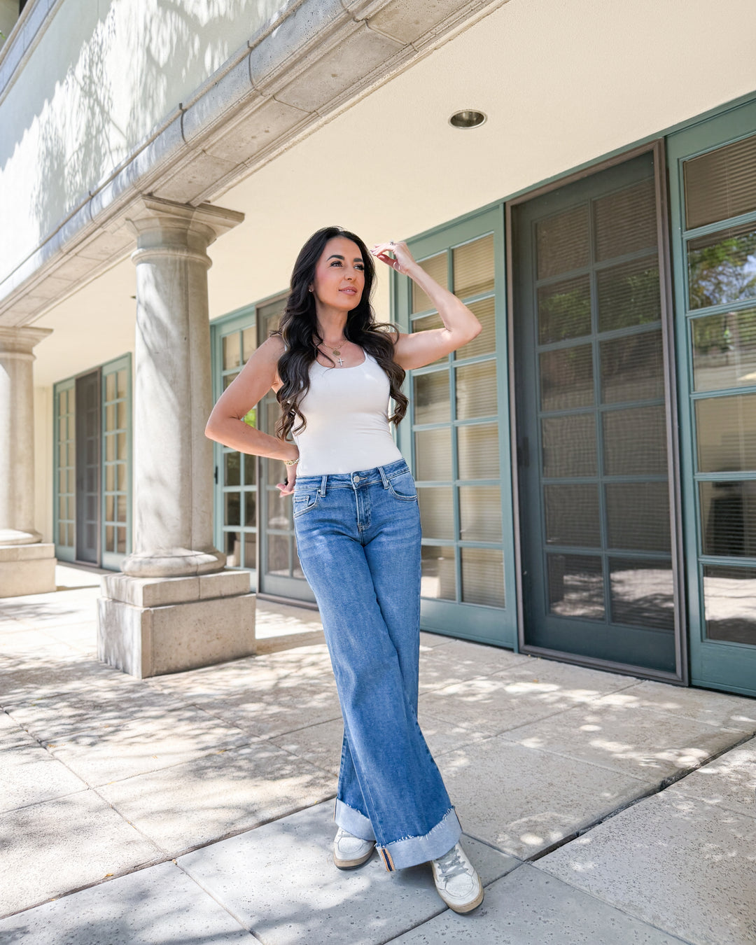 The Marie Wide Cuff Low Rise Ankle Jeans by Risen