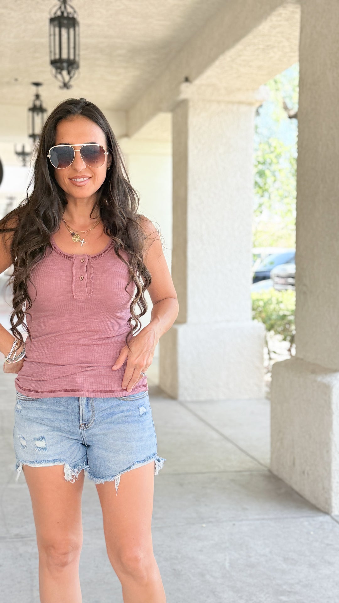 The Henley Ribbed Tank - Berry