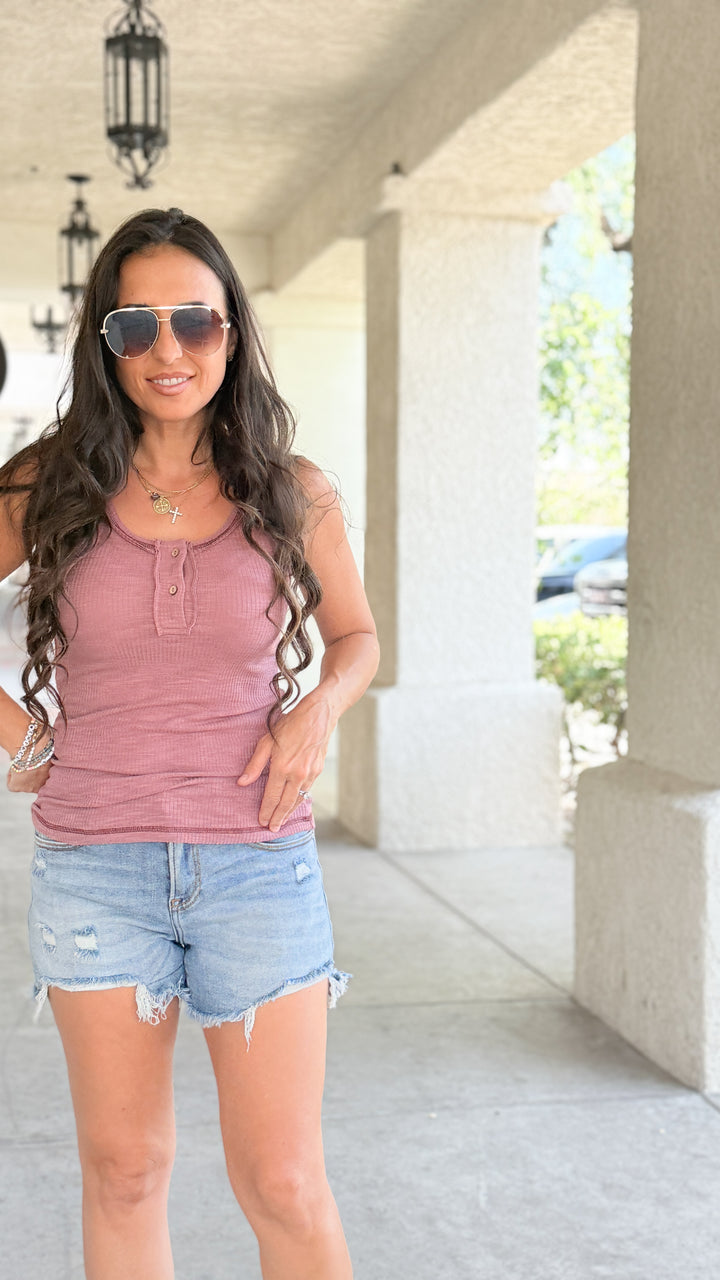 The Henley Ribbed Tank - Berry