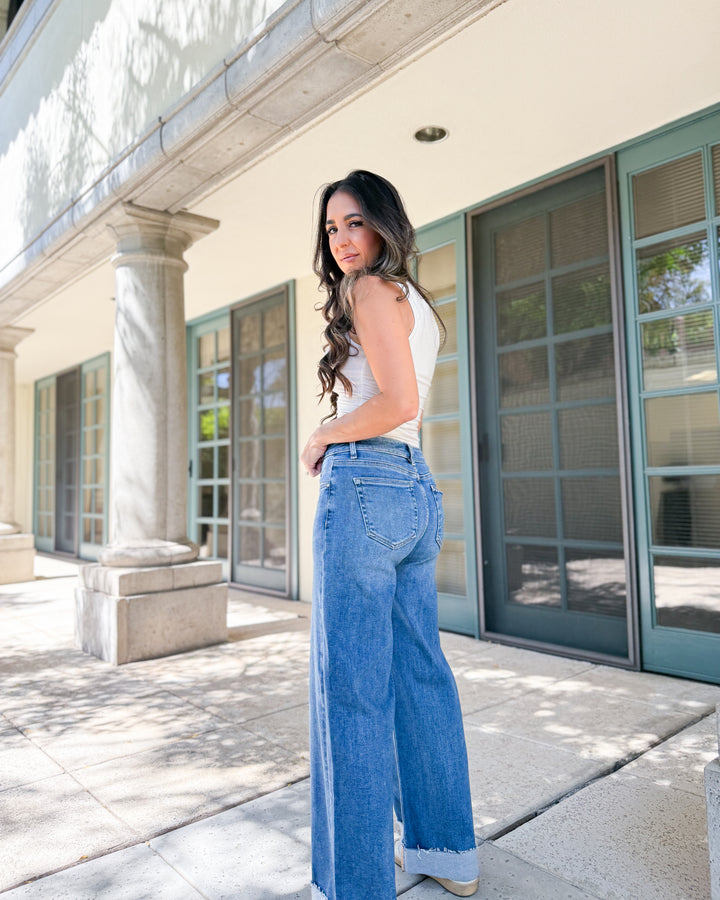 The Marie Wide Cuff Low Rise Ankle Jeans by Risen