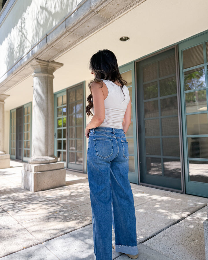 The Marie Wide Cuff Low Rise Ankle Jeans by Risen